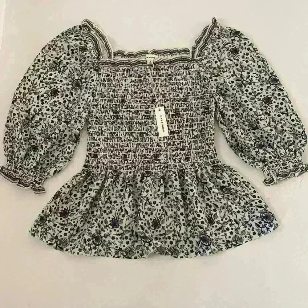 Max Studio smocked peasant blouse NWT size small